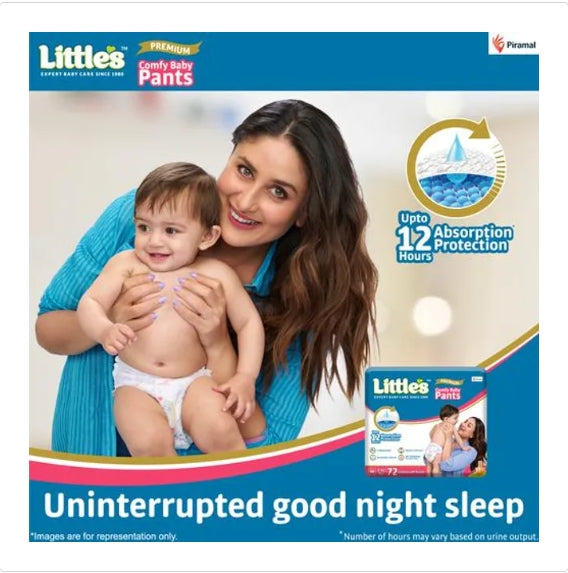 Littles Baby Diaper Pants Premium Jumbo - M, Wetness Indicator, 12 Hours Absorption & Cotton Soft, 72 pc