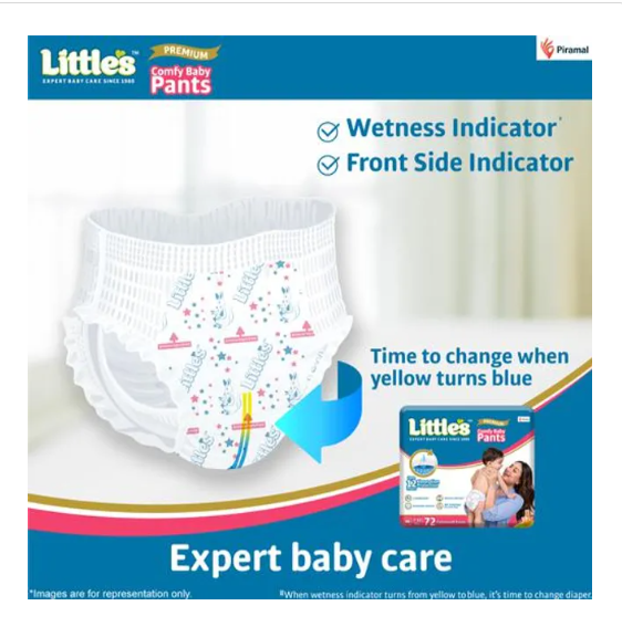 Littles Baby Diaper Pants Premium Jumbo - M, Wetness Indicator, 12 Hours Absorption & Cotton Soft, 72 pc