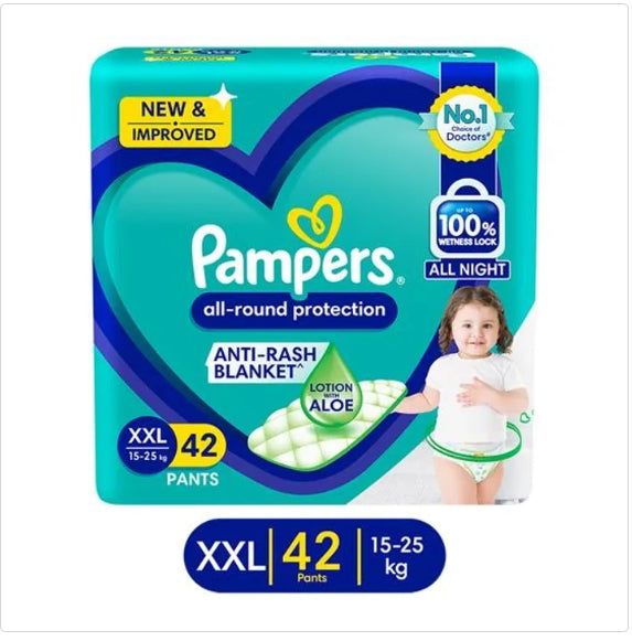 Pampers All-Round Protection Diaper Pants - XXL, 15-25 kg, Ultra Absorb Core, Leakage Prevention for upto 12 Hours, 42 pcs