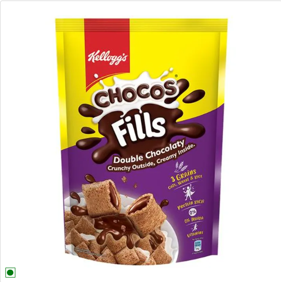 Kelloggs Chocos Fills - Double Chocolaty, Multigrain, High In Protein & B Vitamins, 0% Maida, Anytime Snack, 160 g