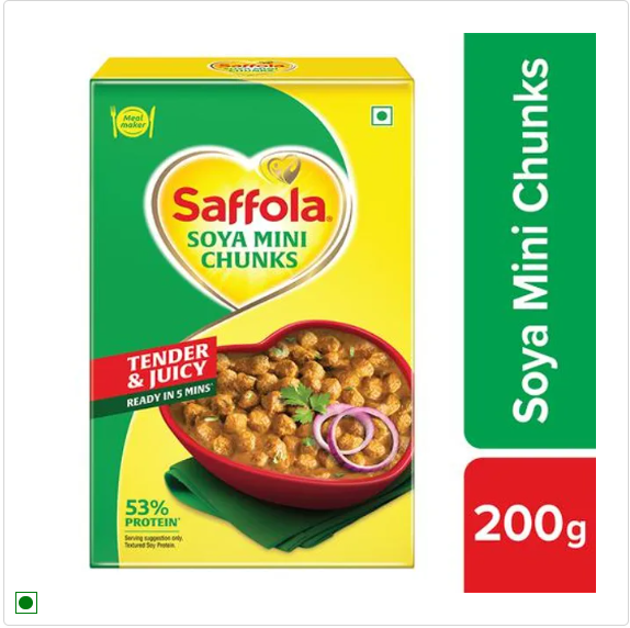 Saffola Soya Mini Chunks - Tender & Juicy, High In Protein & Fibre, 200 g