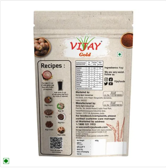 Vijay Gold Ragi Sprouted Flour/ Malt, 400 g