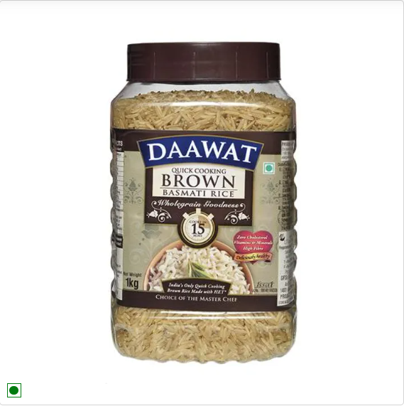 Daawat Basmati Rice/Basmati Akki - Brown (Quick Cooking), 1 kg Jar