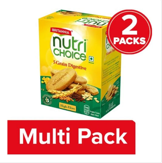 Britannia NutriChoice 5 Grain Digestive Multigrain Biscuits - High Fibre, 2 x 200 g Multipack