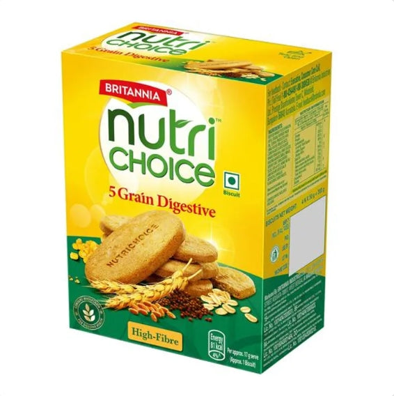 Britannia NutriChoice 5 Grain Digestive Multigrain Biscuits - High Fibre, 2 x 200 g Multipack
