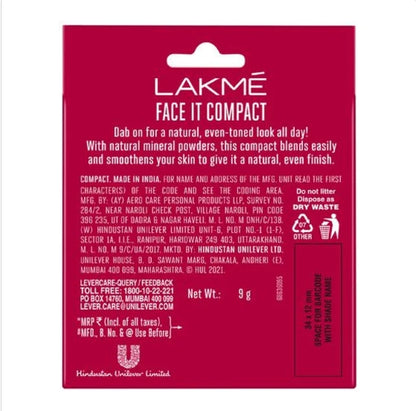 Lakme Compact - Face It, Matte Finish Powder For Instant Glow, 9 g Pearl