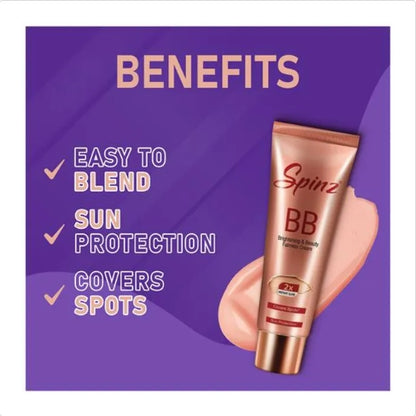 Spinz BB Brightening & Beauty Fairness Cream - Covers Spots, Gives Sun Protection & 2X Instant Glow, For Women, 29 g