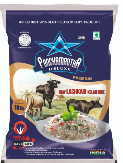 PANCHAMURTHA DELUX RAW LACHKARI KOLAM RICE +F(FORTIFIED WITH 9 VITAMINS AND MINERALS)