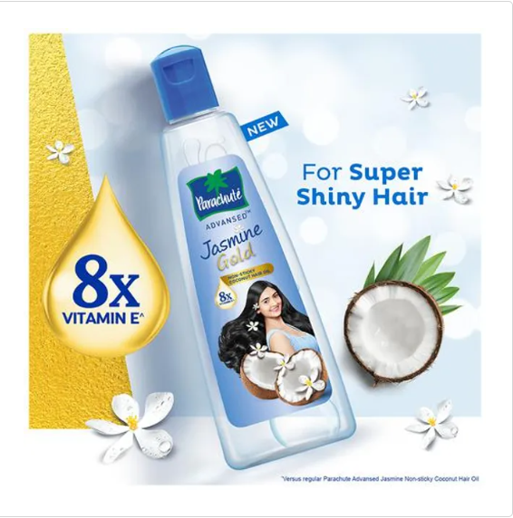 Parachute Advansed Jasmine Gold Coconut Hair Oil With 8x Vitamin E - Non-Sticky, For Super Shiny Hair, 500 ml