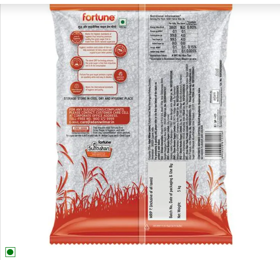 Fortune Fine Grain Sugar - Sulphurless Process, Pure & Hygienic, 5 kg