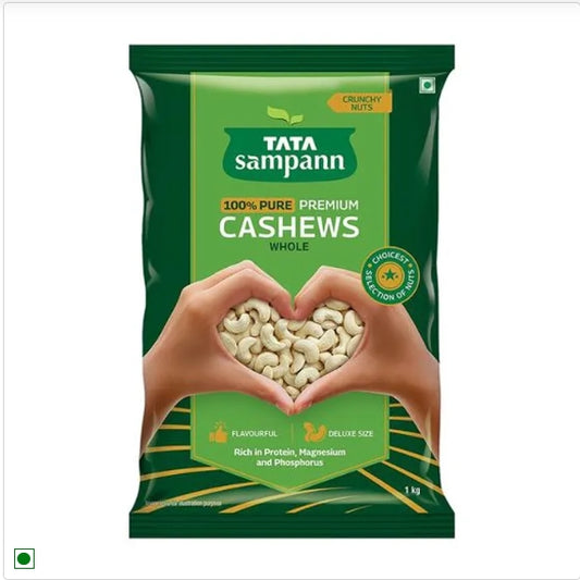 Tata Sampann 100% Pure Premium Cashews Whole - Premium Quality Kaju, Rich In Protein, Magnesium, & Phosphorus, Premium Nuts & Dry Fruits|, 1 kg Pouch