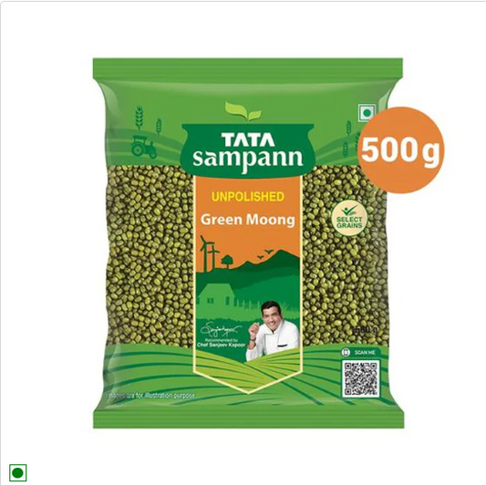 Tata Sampann Unpolished Green Moong Dal - Whole, 500 g Pouch