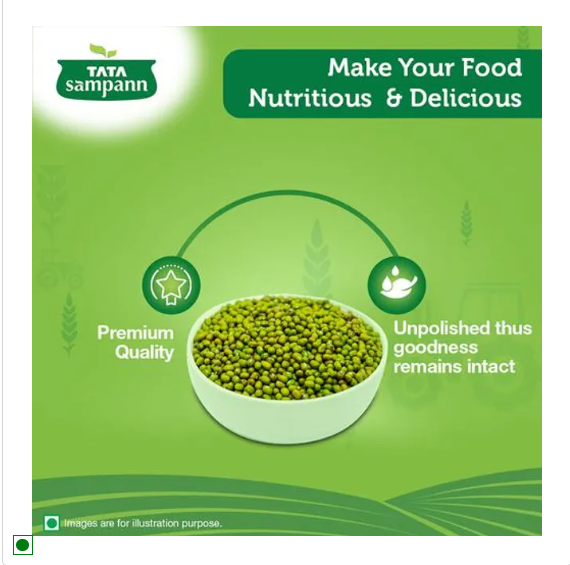 Tata Sampann Unpolished Green Moong Dal - Whole, 500 g Pouch