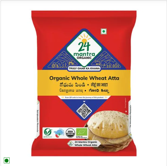 24 Mantra Organic Whole Wheat Atta, 5 kg Pouch