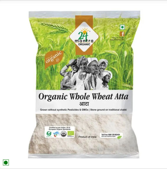 24 Mantra Organic Whole Wheat Atta, 5 kg Pouch