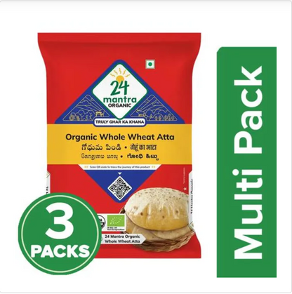 24 Mantra Organic Whole Wheat Atta, 5 kg Pouch