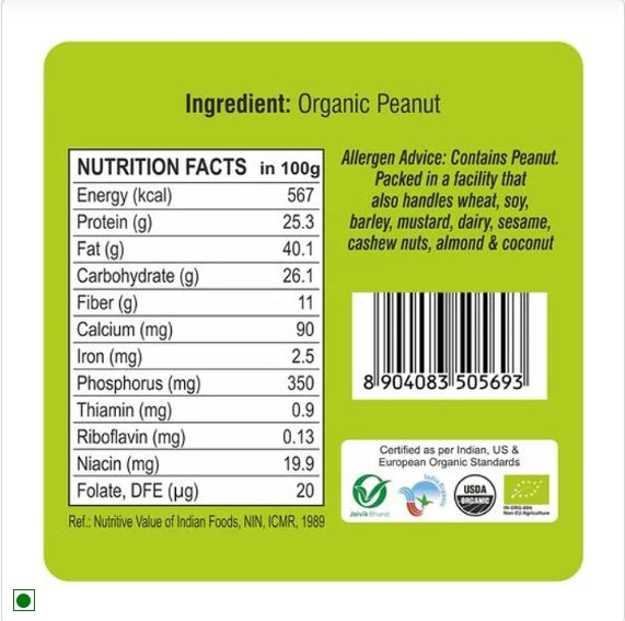 24 Mantra Organic Raw Peanut, 2x500 g Multipack