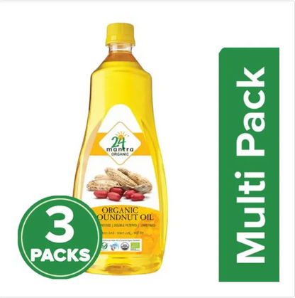 24 Mantra Organic Groundnut Oil, 3x1 L Multipack