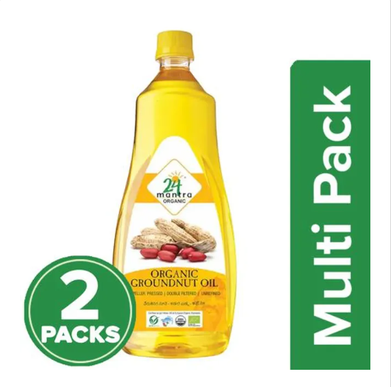 24 Mantra Organic Groundnut Oil, 3x1 L Multipack