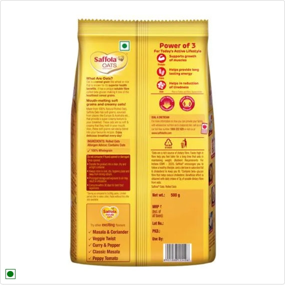 Saffola Oats - 100% Natural With High Protein & Fibre, Healthy Cereals, Creamy, 1 kg Pouch