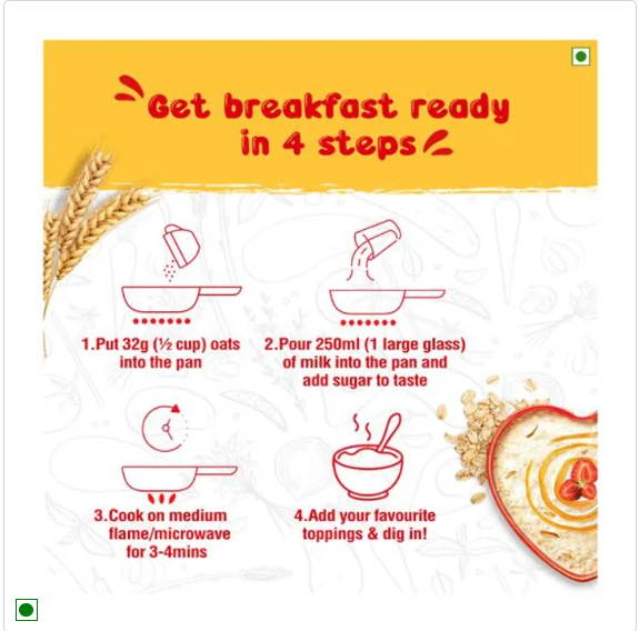 Saffola Oats - 100% Natural With High Protein & Fibre, Healthy Cereals, Creamy, 1 kg Pouch