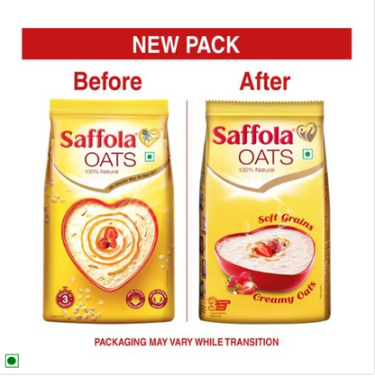 Saffola Oats - 100% Natural With High Protein & Fibre, Healthy Cereals, Creamy, 1 kg Pouch