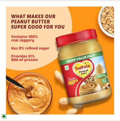 Saffola Peanut Butter With Jaggery, Crunchy - No Refined Sugar, 850 g Jar