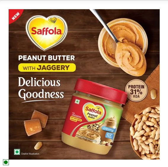 Saffola Peanut Butter With Jaggery, Crunchy - No Refined Sugar, 850 g Jar