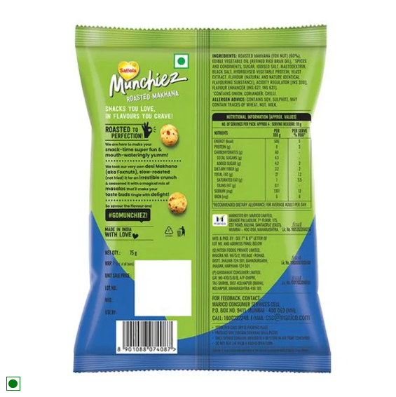 Saffola Munchiez Roasted Makhana - Masala Twist, Rich Source Of Protein, 75 g