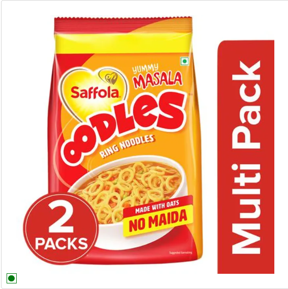 Saffola Oodles Ring Noodles - Yummy Masala, No Maida, Ready In 5 Mins, 2x212 g Multipack