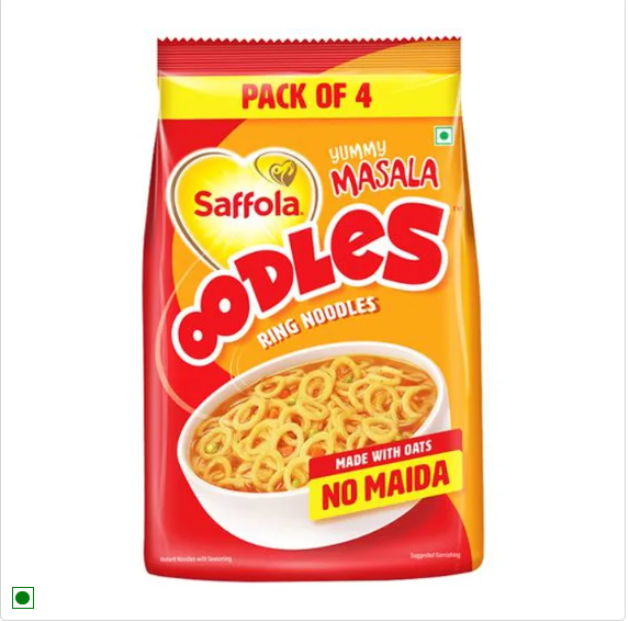 Saffola Oodles Ring Noodles - Yummy Masala, No Maida, Ready In 5 Mins, 2x212 g Multipack