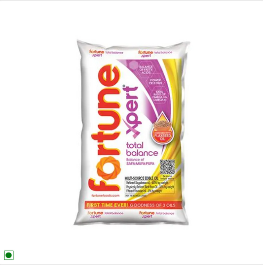 Fortune Xpert - Total Balance Oil, Blend Of Rice Bran, Soyabean & Flaxseeds, Rich In Omega 3, 1 L Pouch