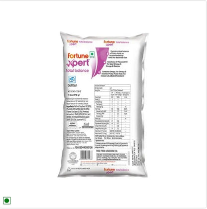 Fortune Xpert - Total Balance Oil, Blend Of Rice Bran, Soyabean & Flaxseeds, Rich In Omega 3, 1 L Pouch