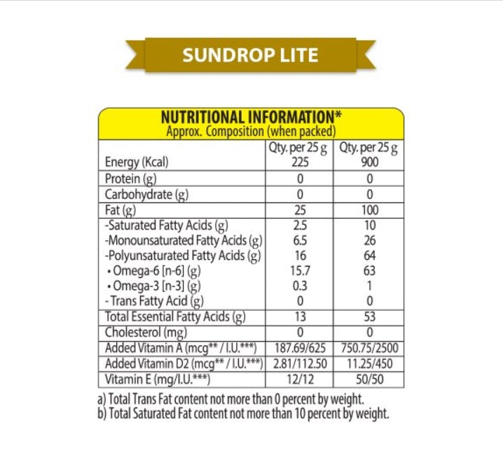 Sundrop Lite - Cooking Oil, 1 L Pet Bottle