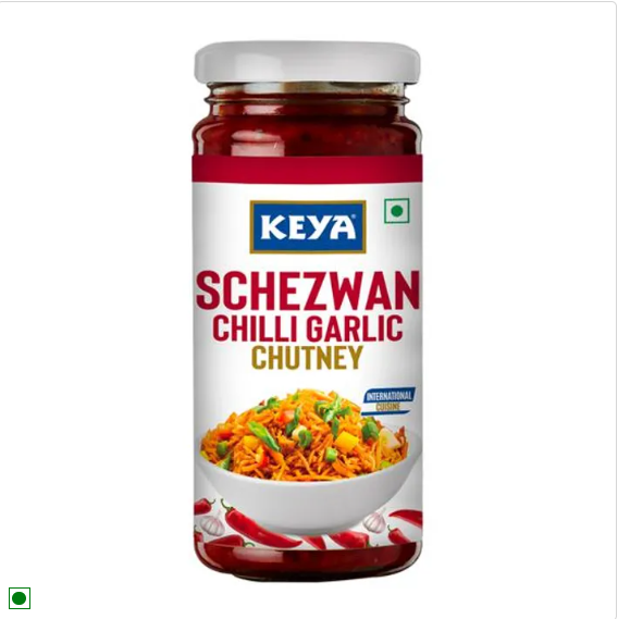 Keya Schezwan Chilli Garlic Chutney - For Preparing Pasta, Spring Roll, Chinese Platter, 250 g Glass Jar