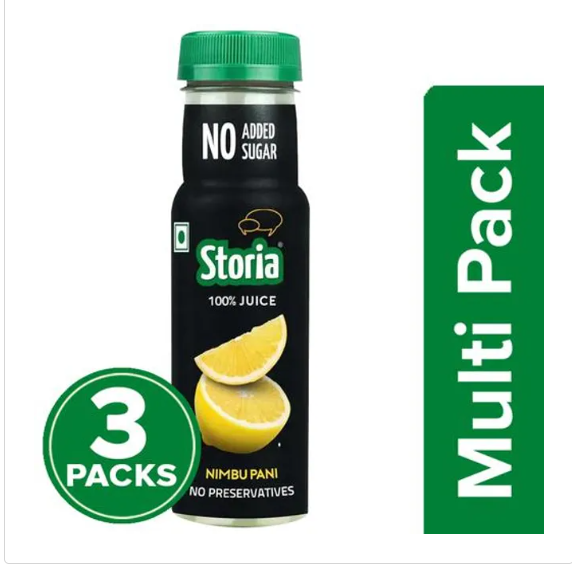 Storia 100% Fruit Juice - Nimbu Pani, No Added Sugar, 6x200 ml Multipack