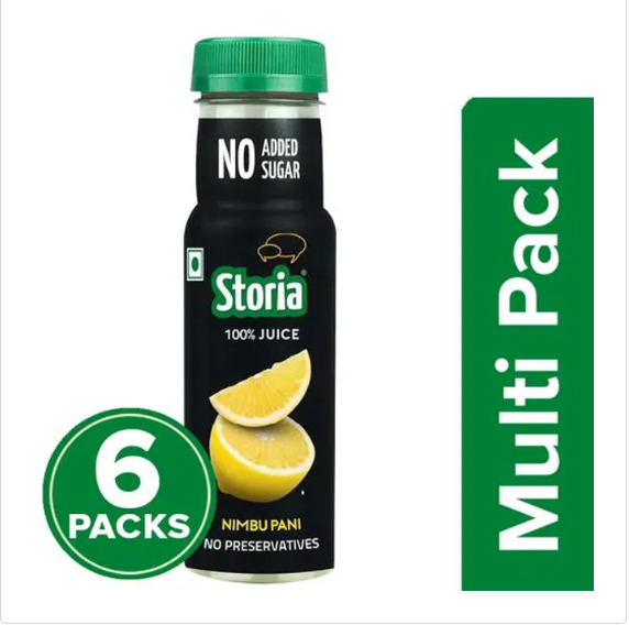 Storia 100% Fruit Juice - Nimbu Pani, No Added Sugar, 6x200 ml Multipack