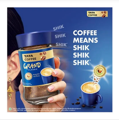 Tata Coffee Grand Classic Instant Coffee - Flavour Locked Decoction Crystals, Strong Taste & Rich Aroma, 200 g Pouch