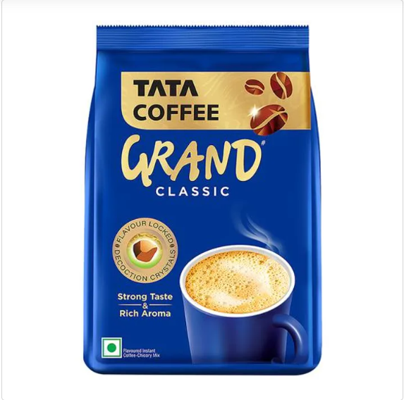 Tata Coffee Grand Classic Instant Coffee - Flavour Locked Decoction Crystals, Strong Taste & Rich Aroma, 200 g Pouch