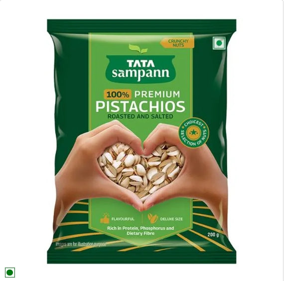 Tata Sampann 100% Premium Pistachios Roasted & Salted Rich In Protein| Phosphorus, & Dietary Fibre, Premium Nuts & Dry Fruits, 200 g Pouch