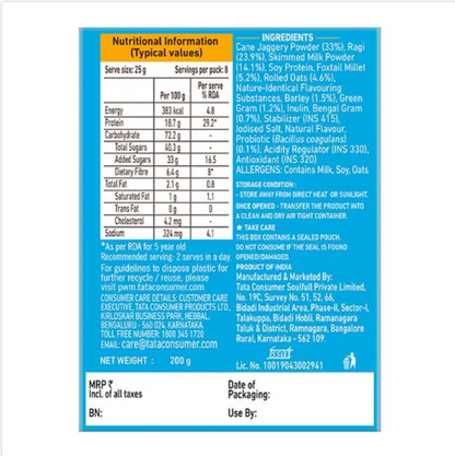 Tata Soulfull Nutri Drink+ For Kids - With Millets, Cookie & Cream Flavour, 200 g Box