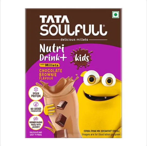 Tata Soulfull Nutri Drink+ For Kids - With Millets, Chocolate Brownie Flavour, 200 g Box