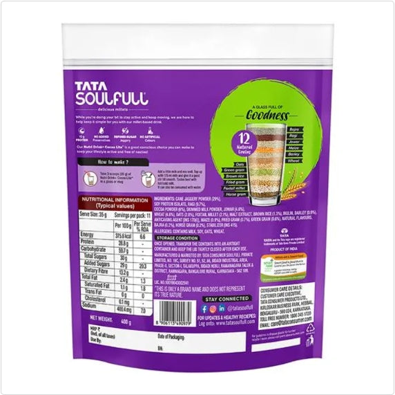 Tata Soulfull Nutri Drink+ - With Millets, Cocoa Lite Flavour, 400 g