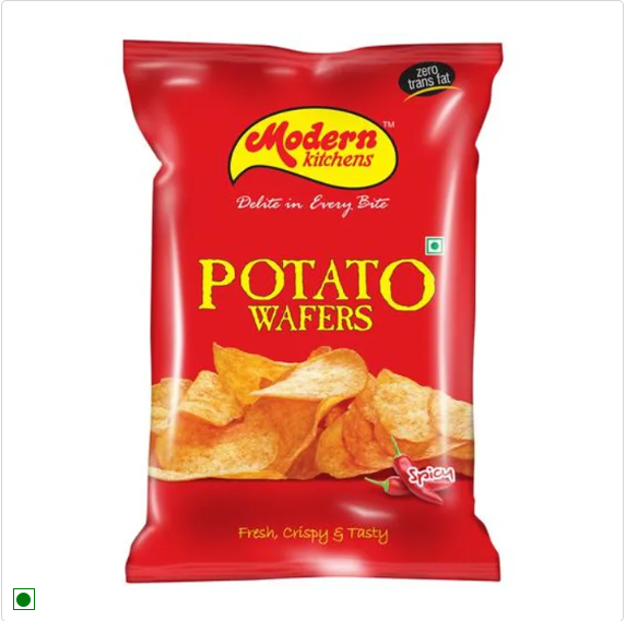 Modern Kitchens Potato Wafers - Spicy, Fresh, Crispy, Zero Trans Fat, No Preservatives, 70 g