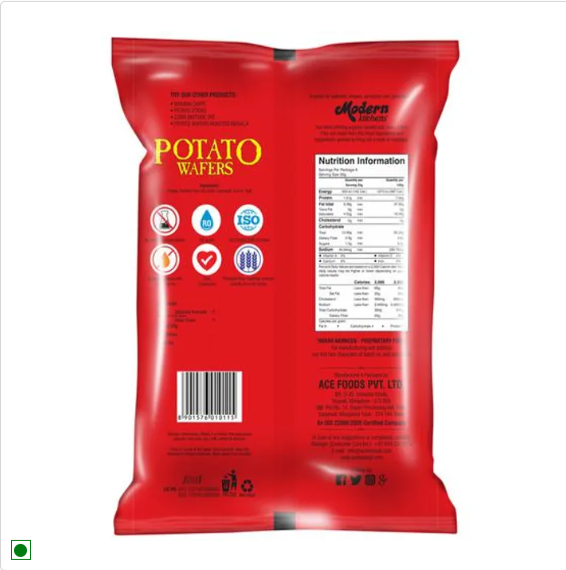 Modern Kitchens Potato Wafers - Spicy, Fresh, Crispy, Zero Trans Fat, No Preservatives, 70 g