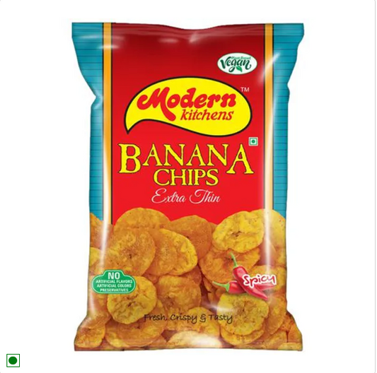 Modern Kitchens Banana Chips - Spicy, Vegan, Extra Thin, Fresh, Crispy, No Preservatives, 70 g