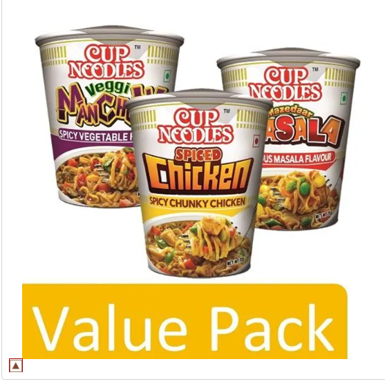 Nissin Food Cup Noodles - Mazedaar Masala 70g + Veggi Manchow 70g + Spiced Chicken 70g, Combo 3 Items