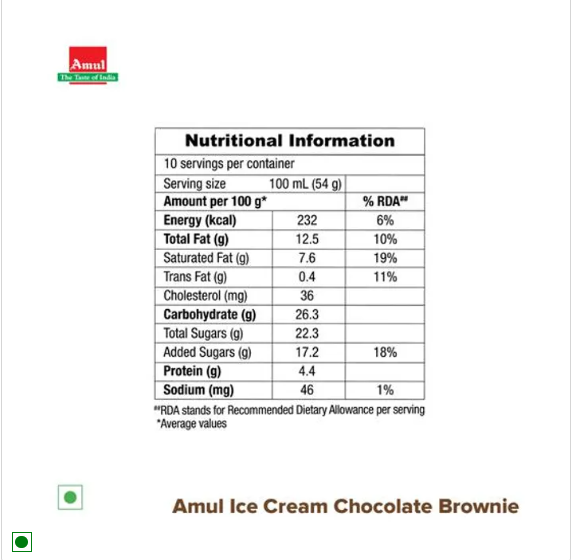 Amul Ice Cream - Chocolate Brownie, 1 L Tub