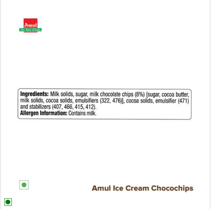 Amul Ice Cream - Choco Chips, Real Milk, 1 L Tub