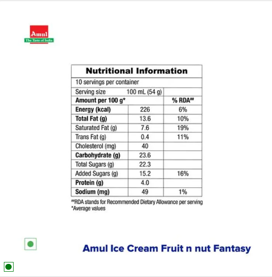 Amul Ice Cream - Fruit 'N' Nut Fantasy, 1 L Tub